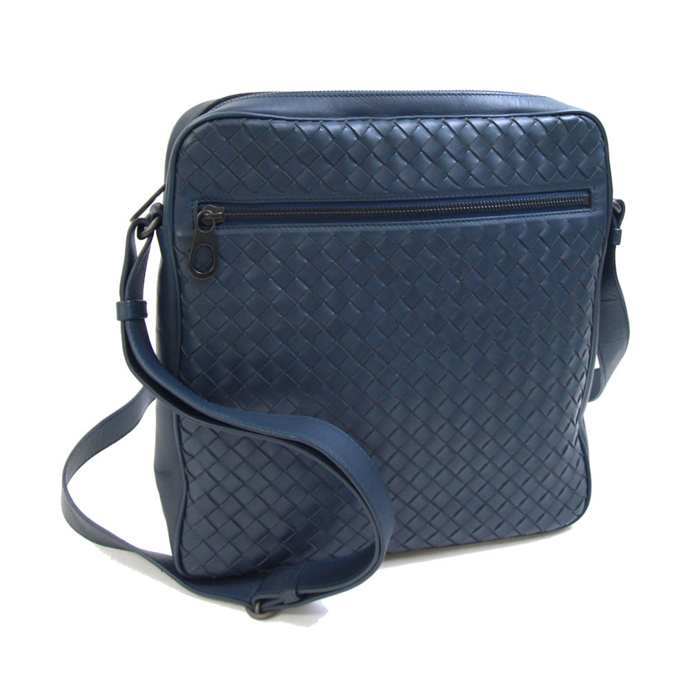 Bottega Veneta Intrecciato Shoulder Bag 443872 Navy Leather Crossbody Men's B...